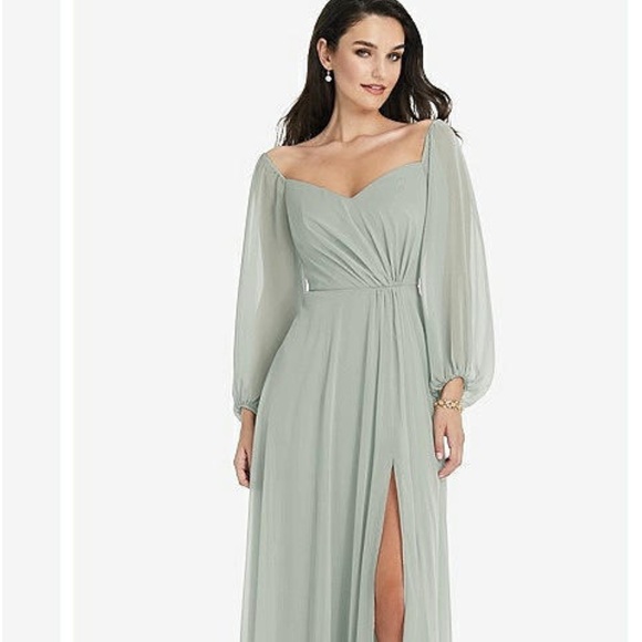 DESSY COLLECTION SZ 14 BISHOP SLEEVE MAXI DRESS. GREEN NWT PROM FORMAL GOWN - Picture 1 of 5